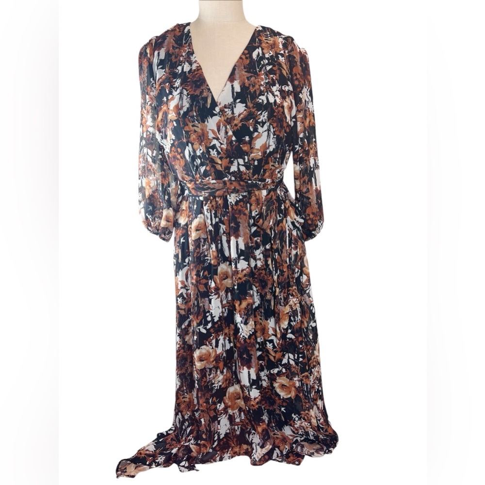 Danny and Nicole‎ Midi Faux Wrap Asymmetrical Hem Floral Dress Sz 6 Fairy…